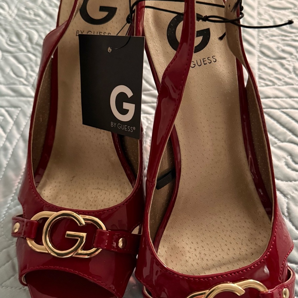 Guess Red Patent Leather Heels with Gold Accent